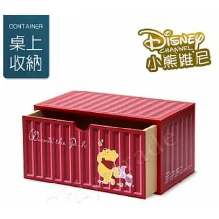 【迪士尼Disney】小熊維尼 貨櫃屋造型 單抽屜 收納盒 桌上收納 文具收納(正版授權)-紅