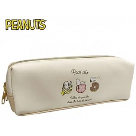 【日本正版授權】史努比 皮質 雙層筆袋 鉛筆盒/筆袋 Snoopy PEANUTS - 甜甜圈款