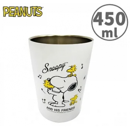 【正版授權】史努比 雙層不鏽鋼杯 450ml 保冷杯/保溫杯/不鏽鋼杯 Snoopy PEANUTS - 白色款