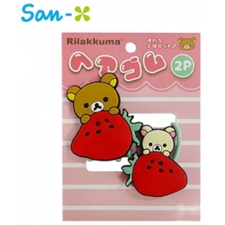 【日本正版授權】拉拉熊 造型髮圈 2入組 髮束/髮飾 蜜茶熊/懶懶熊 - 草莓款